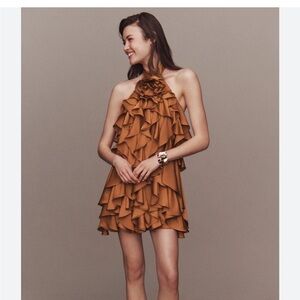 BHLDN MARIA ROSETTE RUFFLE MINI DRESS